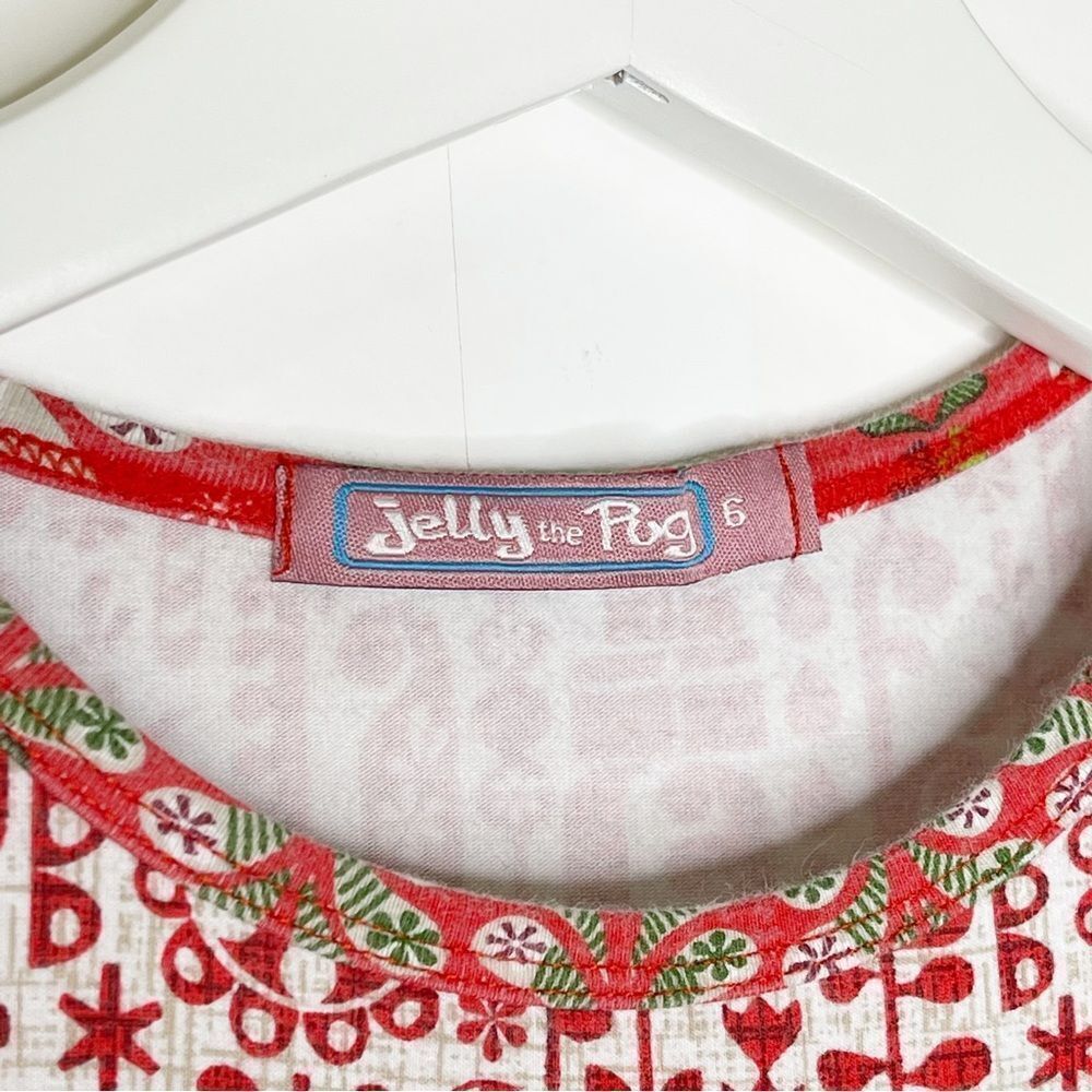 Jelly The Pug Multi-Color Holiday Brook Knit Dress with Ruffle Youth Size 6 - Picture 7 of 9